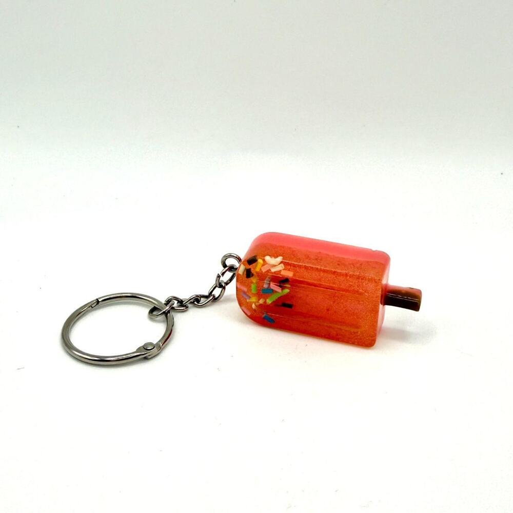 Handmade Mini Pink Popsicle w/ Rainbow Sprinkles Keychain